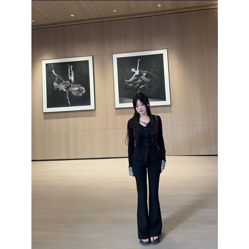 陈江铃小个子制自丰跨系列显瘦弹力时尚百搭甜辣喇叭拖地裤