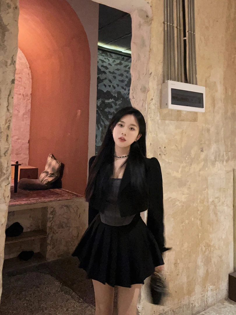 陈江铃小个子自制淑女通勤校园减龄百搭百褶短款高腰a字半身伞裙