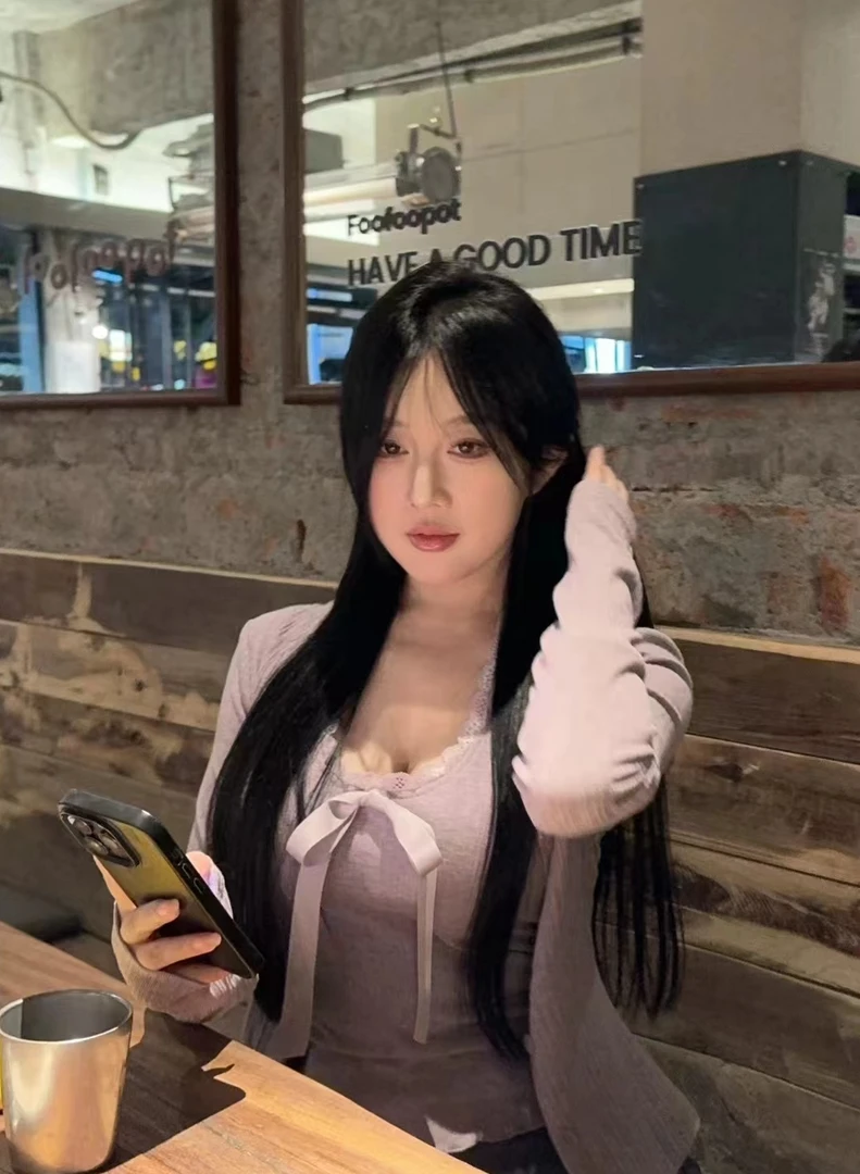 陈江铃小个子自制纯欲修身显瘦短款开衫上衣蕾丝吊带叠穿两件套