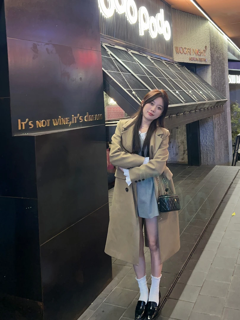 陈江铃小个子自制新款大翻领长款薄呢加棉外套气质百搭显瘦时尚