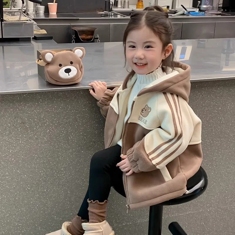 女童外套2025秋冬新款小女孩宝宝加绒冬装上衣洋气连帽儿童装