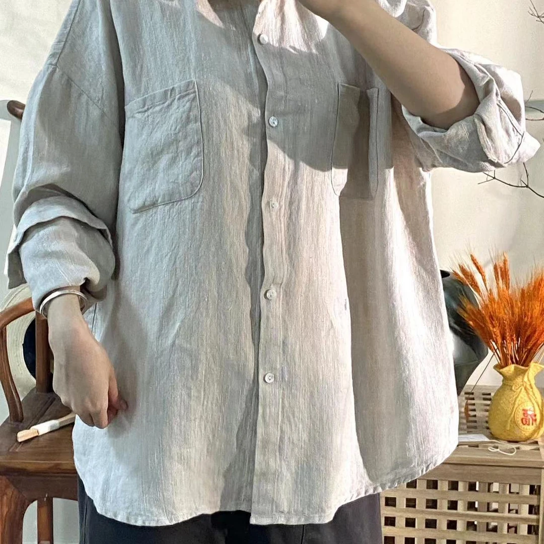 【云目悠悠】重磅汉麻时尚休闲麻本色宽松设计中长款开衫2024839