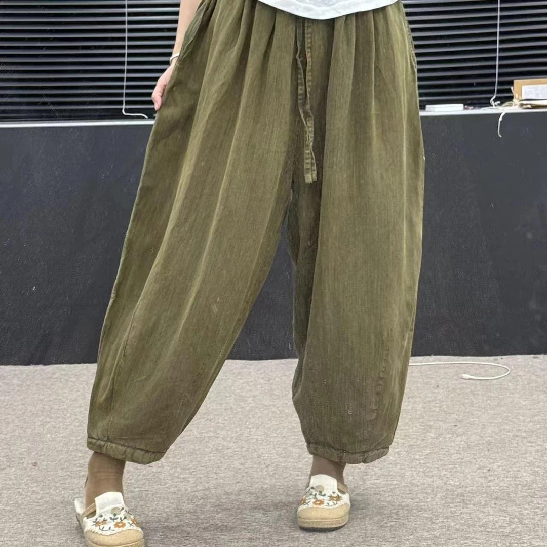 【云目悠悠】秋冬新款女士纯汉麻炒色棉裤老爹裤棉花棉裤-2024962