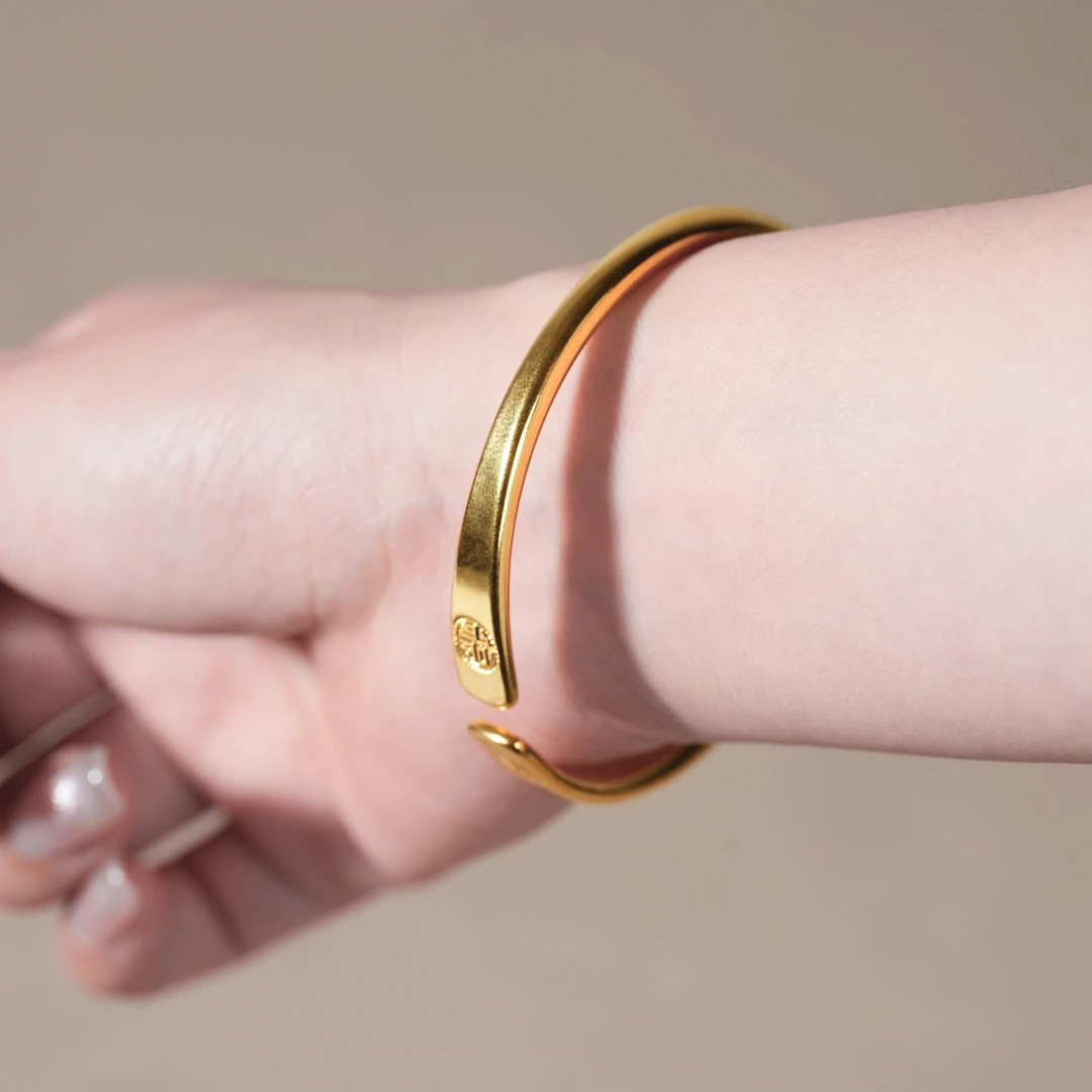 钛钢手镯 钛钢211  金色开口简约轻奢高级百搭手镯