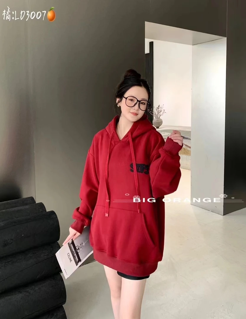 橘子大黄狗刺绣加绒带帽显瘦卫衣