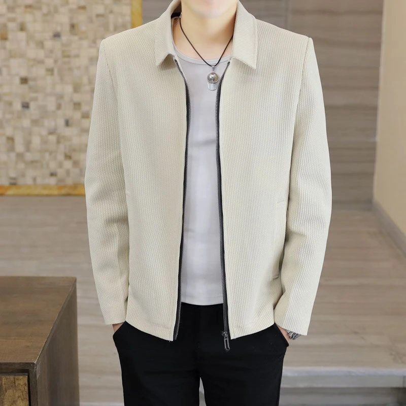 春秋季夹克男韩版修身潮流时尚灯芯绒外套青年帅气休闲长袖拉链衫