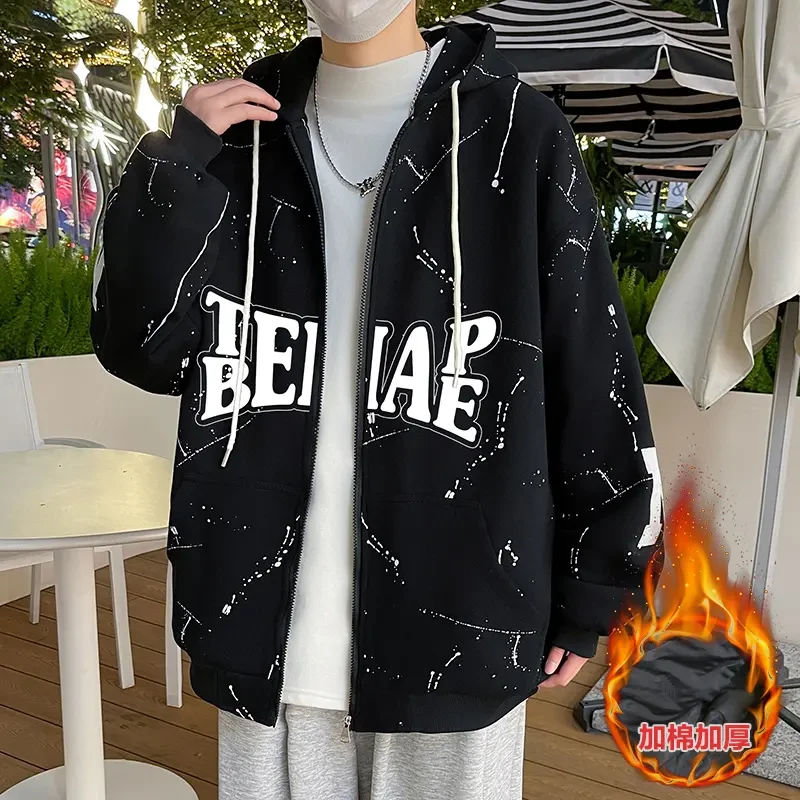 秋冬季卫衣加棉外套12岁男孩青少年学生13加厚棉服15大童夹克棉衣