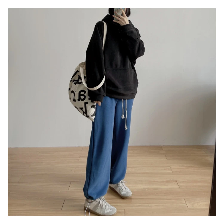 升级款加棉加绒运动女款宽松束脚秋冬季韩版显瘦休闲直筒卫裤时尚