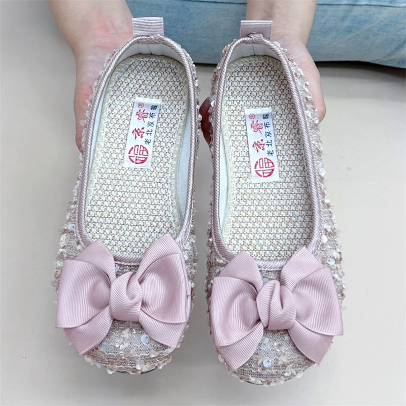 老北京布鞋夏季浅口一脚蹬时尚百搭豆豆鞋外穿平底黑色工作鞋