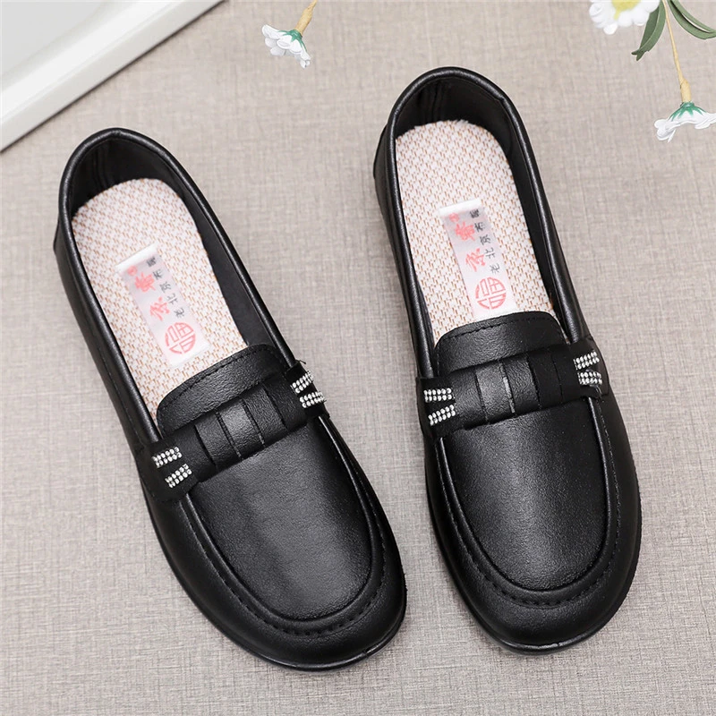 京睿2023年春季新款妈妈鞋一脚蹬豆豆鞋平底女单鞋聚氨酯软底百搭