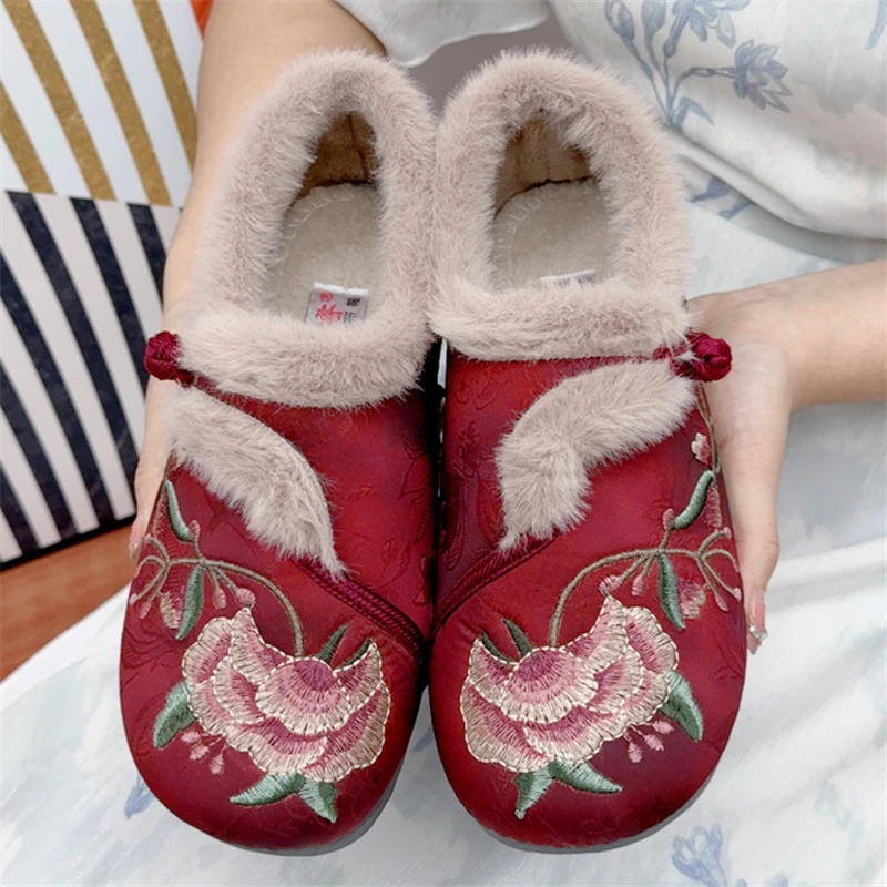 京睿（女鞋）老北京布鞋女加绒加厚保暖棉鞋民族风奶奶鞋妈妈棉鞋