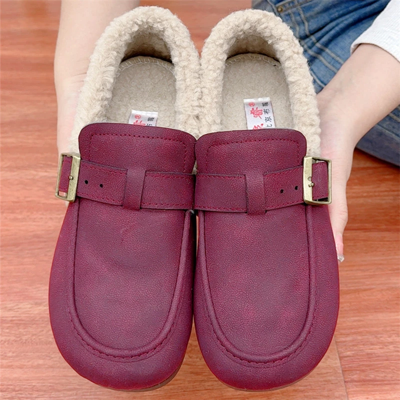 2024冬季新款加绒加厚保暖女士休闲棉鞋平底舒适勃肯鞋老北京布鞋