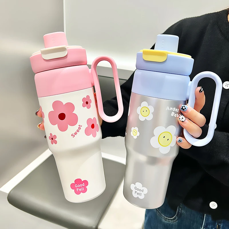 新款大容量陶瓷保温杯女生冰霸杯网红吸管水杯高颜值女士专用便携