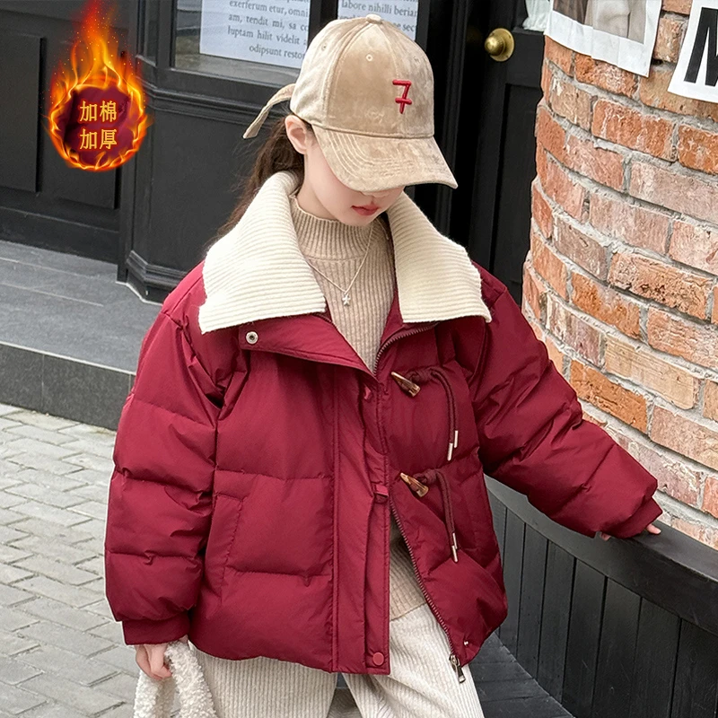 女童棉衣冬款2024新款中大儿童冬季加厚红色棉服女孩本命年面包服
