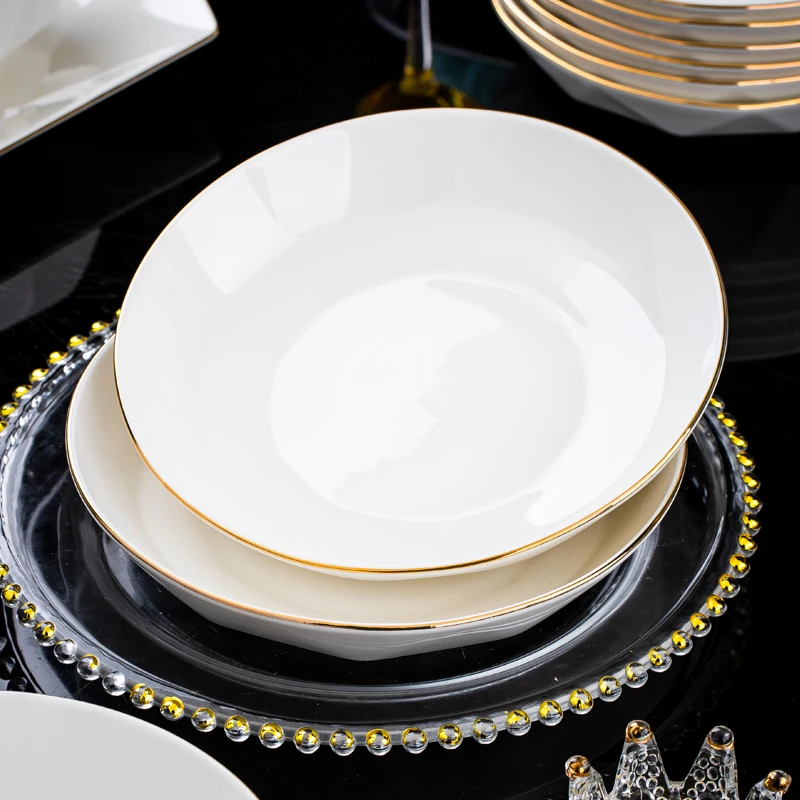 白色描金钻石7英寸饭盘家用