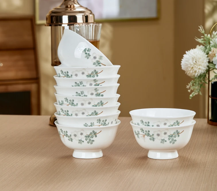 如沐春丰景德镇高温陶瓷5英寸高脚碗拍5赠5到手10个装