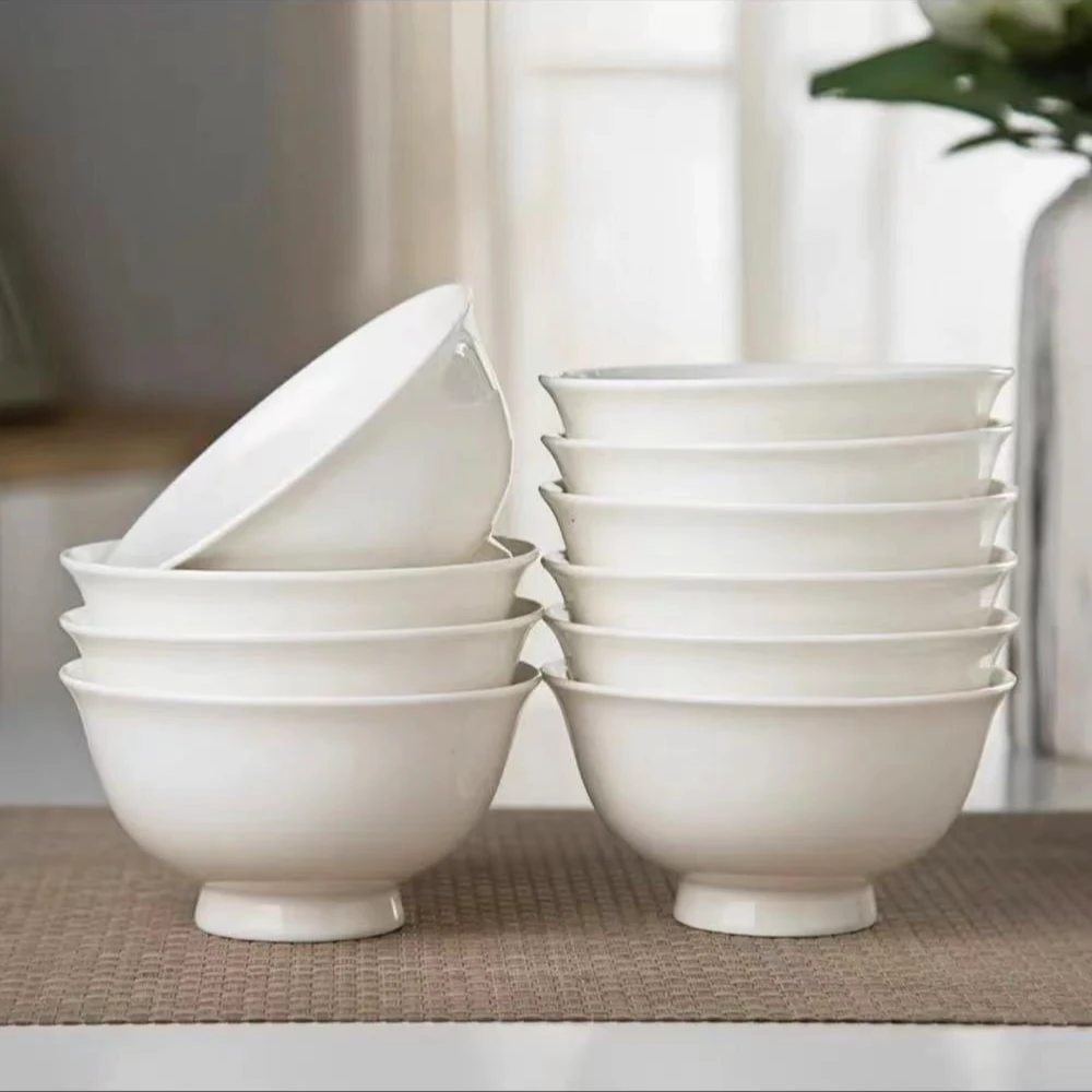 釉下彩高温纯白5.2英寸高脚碗买5赠5到手10个装米饭碗