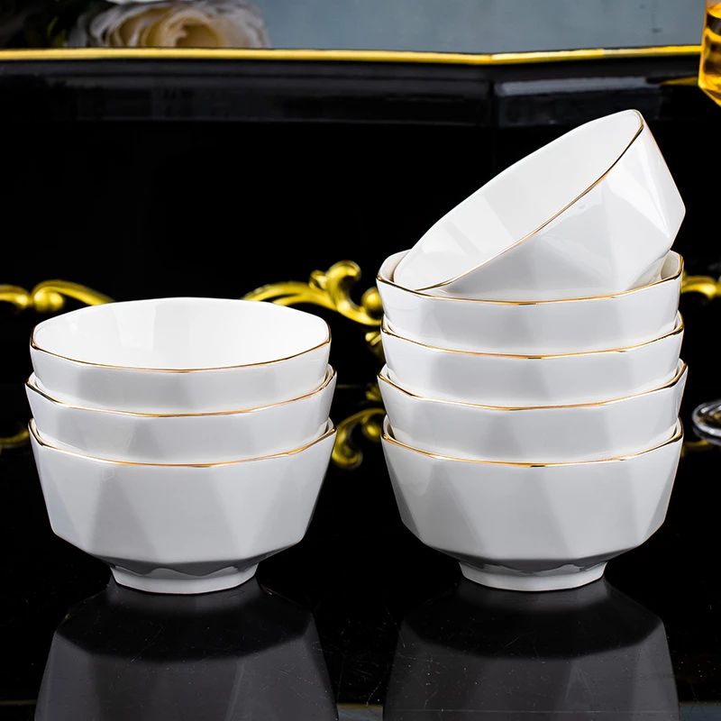 钻石金边5英寸高脚米饭碗家用饭碗圆碗饭碗小清新轻奢防烫