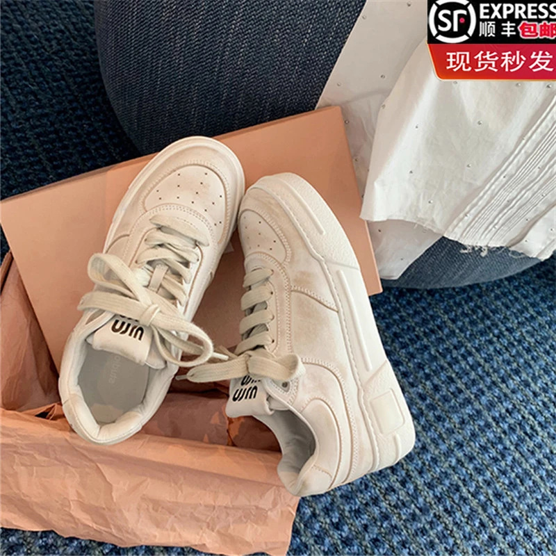 阿miu家厚底做旧板鞋2023春夏季新款系带休闲鞋女脏脏小白鞋