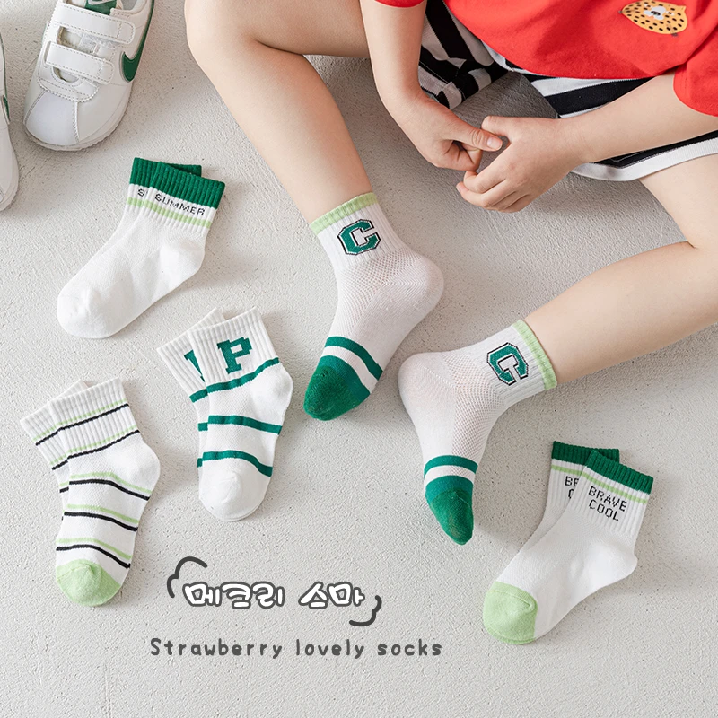 儿童袜子男女款棉袜春夏季防臭百搭字母网眼超薄亲肤透气吸汗卡通