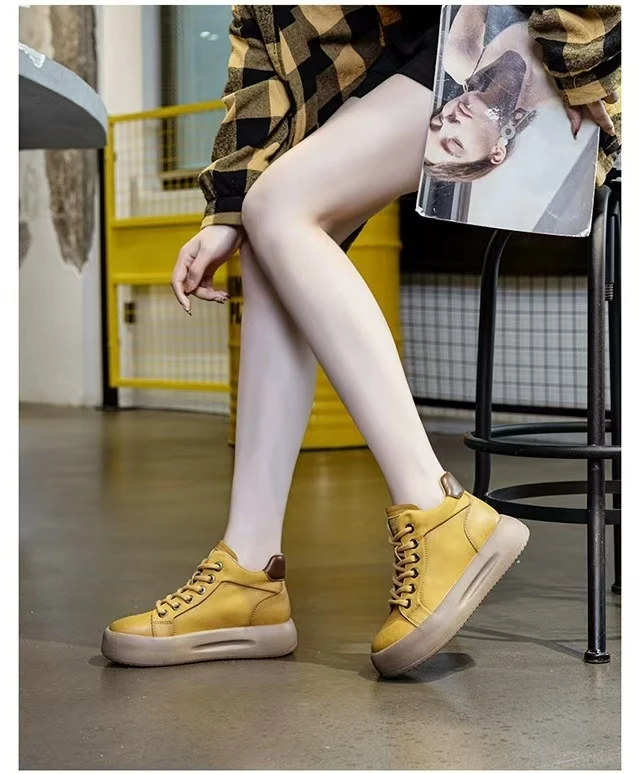 头层牛皮复古短靴女秋冬马丁靴透气真皮休闲厚底高帮鞋软底女靴