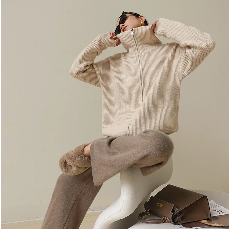 【双头拉链】毛衣女款2024新款针织开衫长袖宽松慵懒风高端外套秋冬