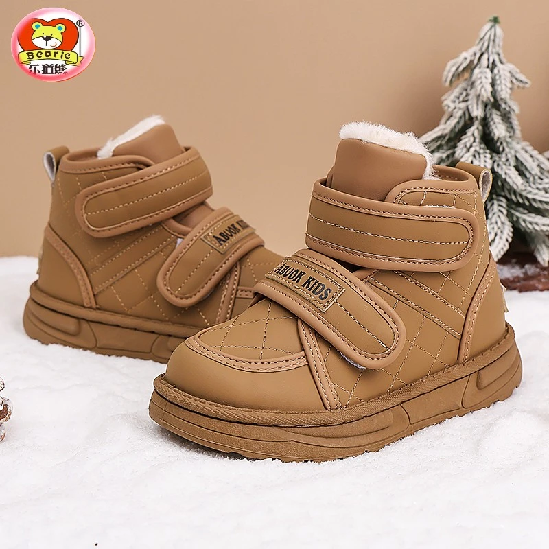 乐道熊童鞋儿童雪地靴男童冬季皮靴女童棉靴时尚防水保暖加绒加厚