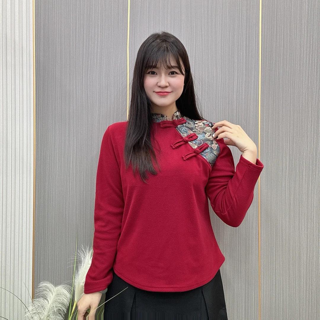 【款号8243】冬季德绒满领纯色精致国风盘扣显瘦国潮中式胖mm打底衫