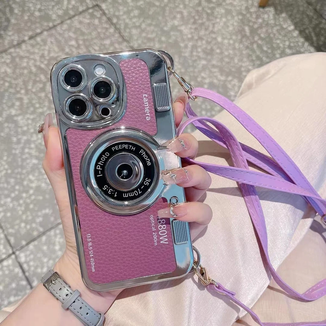 新款复古相机适用于苹果15手机壳iPhone14手提斜挎13带挂绳11高级