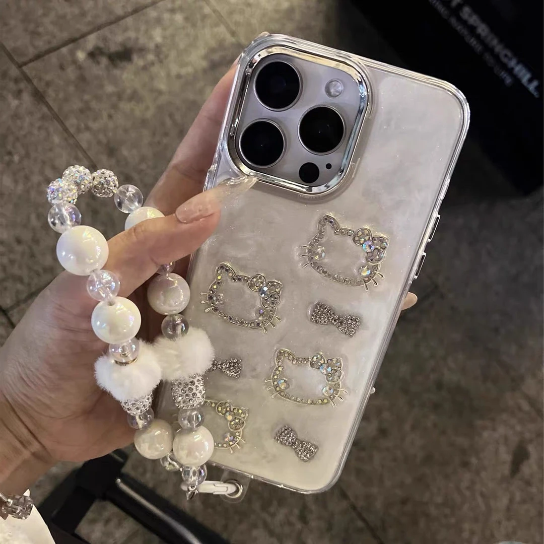 ins闪闪立体蝴蝶结kt猫咪适用苹果16promax手机壳iphone14新款15