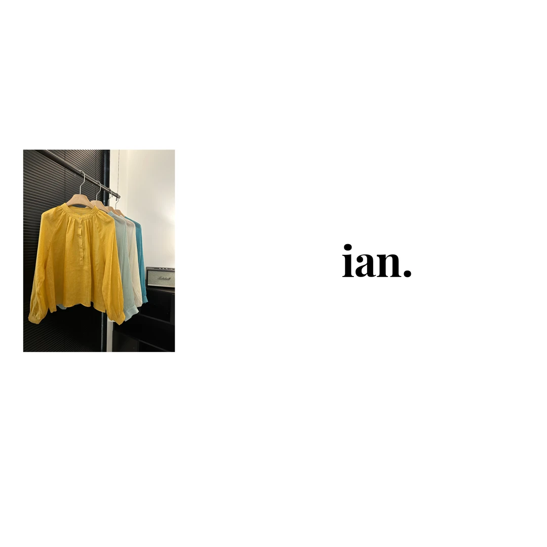 IAN STUDIO 柔软高支苎麻圆领宽松衬衫