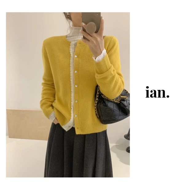 【ian】仙气飘飘 精致蕾丝边浣熊绒开衫