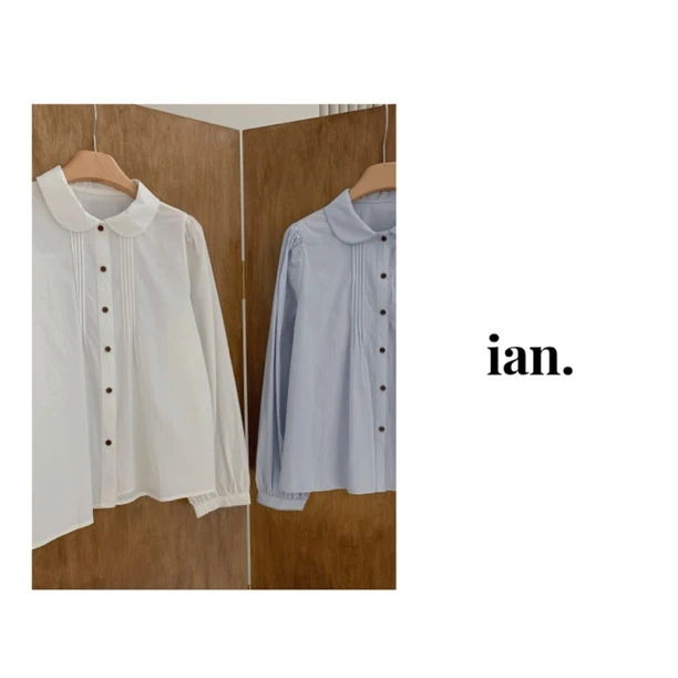 【ian】乖乖女 减龄娃娃领钩边衬衫