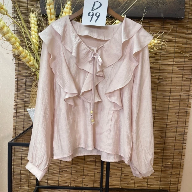 编号D99 花衣部落春季荷叶边法式复古气质百搭上衣