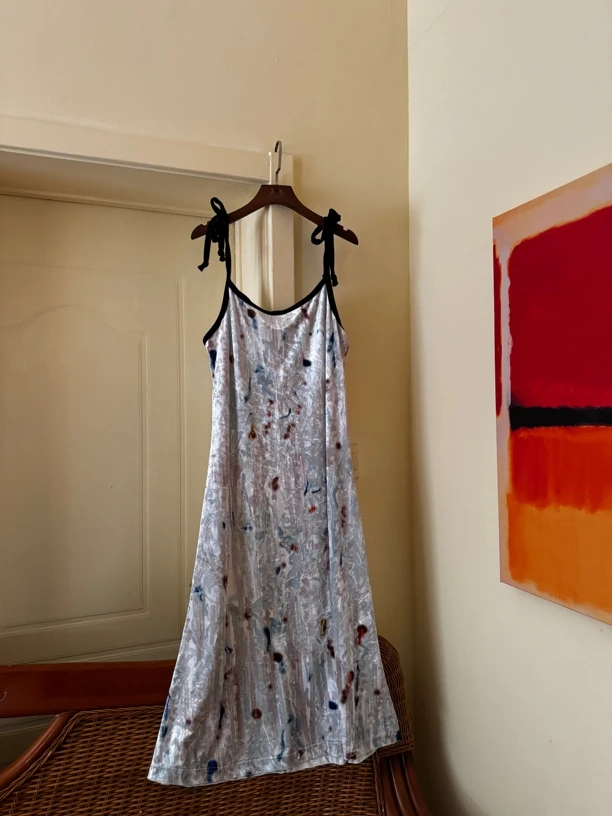 编号B605 花衣部落秋冬厚款复古晕染丝绒裙显瘦中长款茶系裙