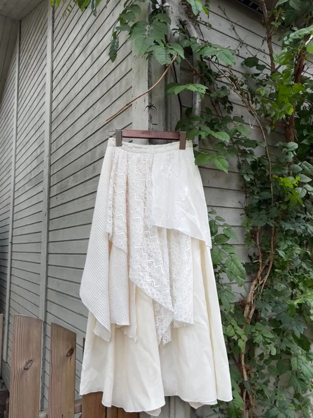 编号B597 花衣部落原创秋冬百搭刺绣蕾丝拼布不规则半身裙