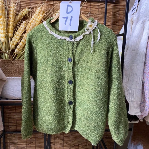 编号D71 花衣部落秋冬复古绿色慵懒风设计感毛衣