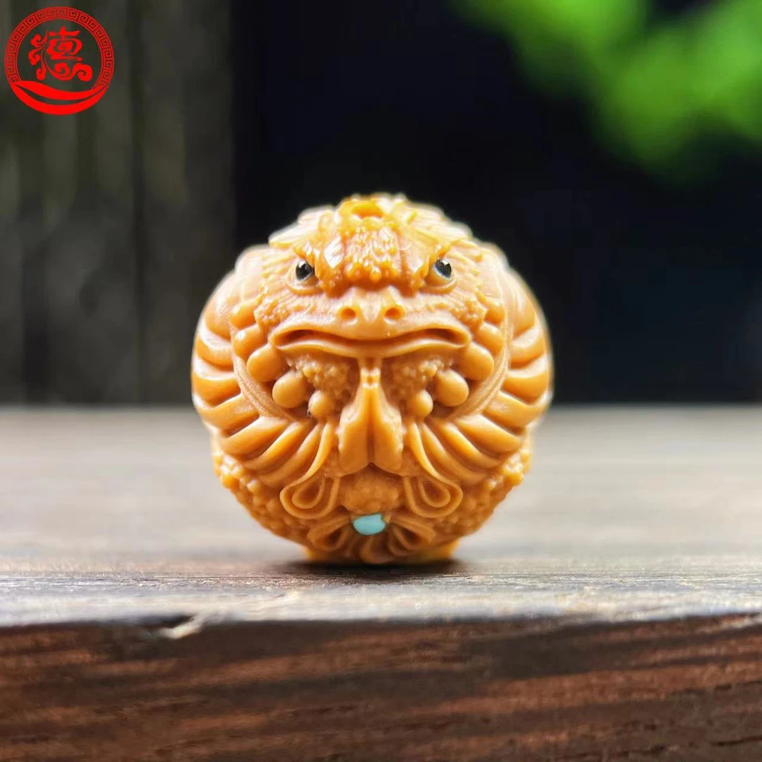 猴头核桃1.6双手合十金蟾镶嵌文玩单粒男女同款吊坠送礼手工雕刻