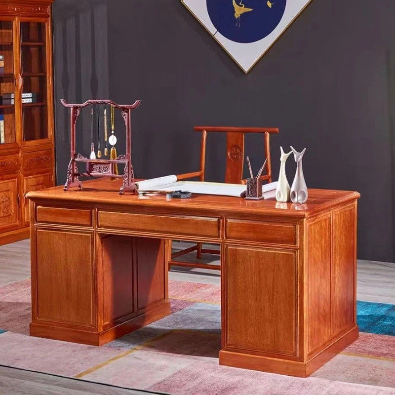 红木家具书桌菠萝格全实木金花L原木办公老板桌写字台电脑桌家用