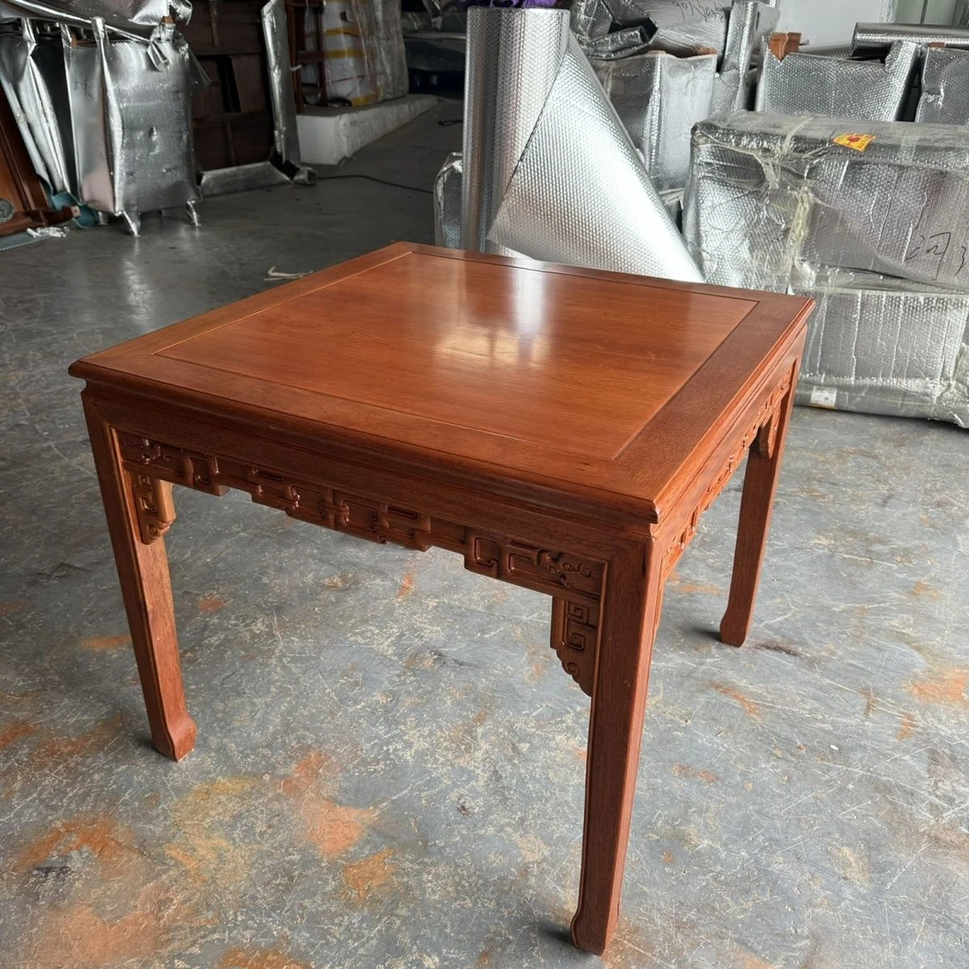 红木家具金花L木吃饭大方桌菠萝格木麻将桌椅中式实木八仙桌长凳