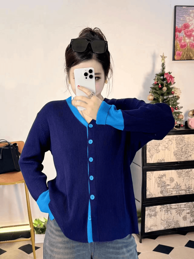 0578，大码时尚气质女装长袖开衫冬微胖显瘦减龄V领针织衫上衣气质