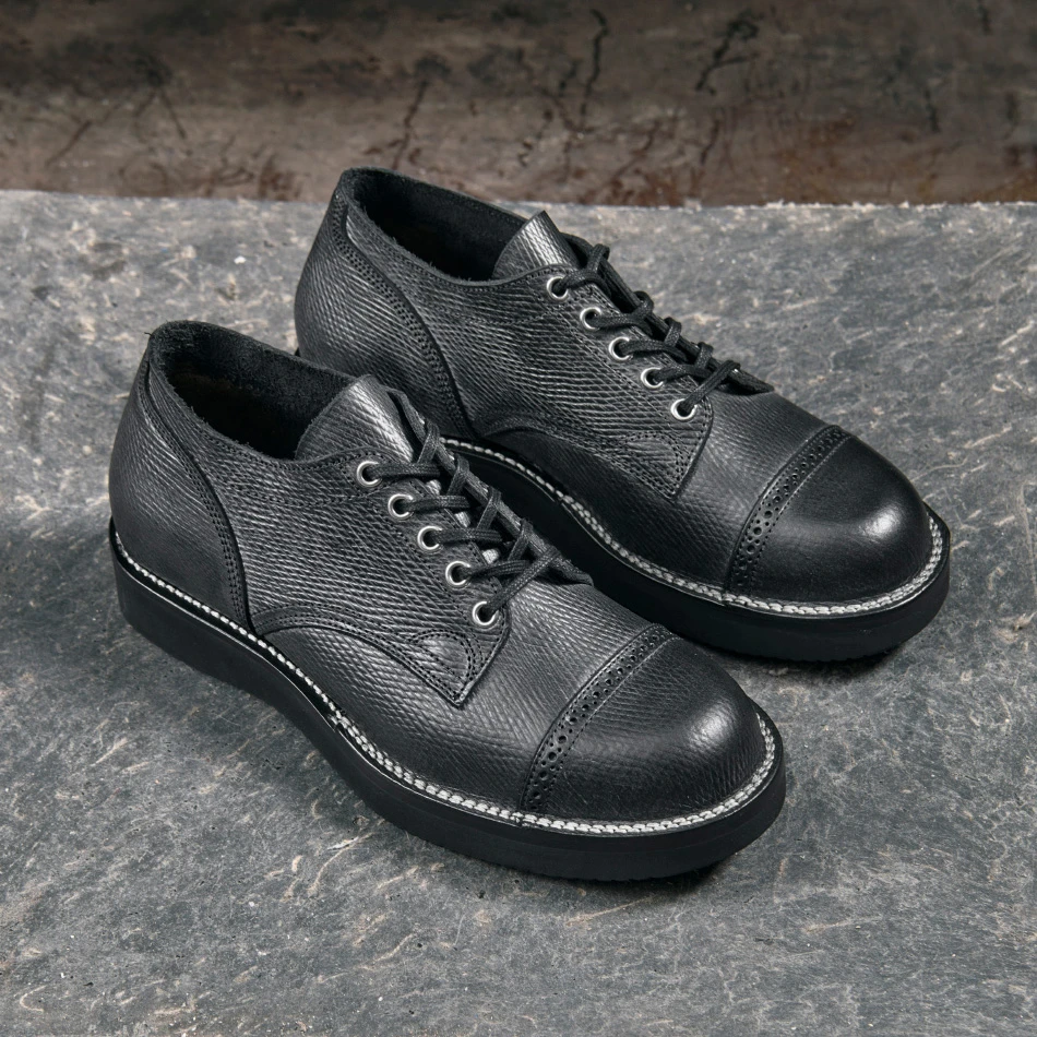 玩儿制革 沉船革工装德比鞋头层牛皮意大利V底复古厚底鞋通勤