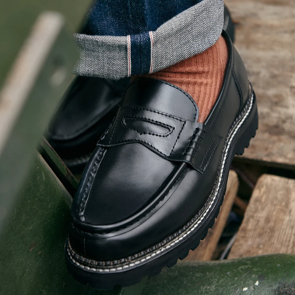 玩儿！Loafers ！秋夏新款固特异头层牛皮乐福鞋男懒人一脚蹬