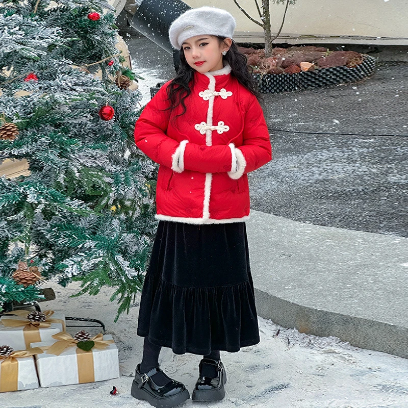 女童拜年服2023新款棉服洋气中国风宝宝冬季棉衣加厚过年喜庆服装