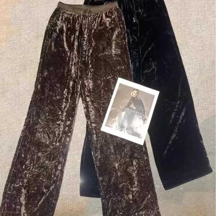 丝绒清货阔腿裤女春秋黑棕垂感宽松直筒丝绒裤高级丝绒裤拖地裤