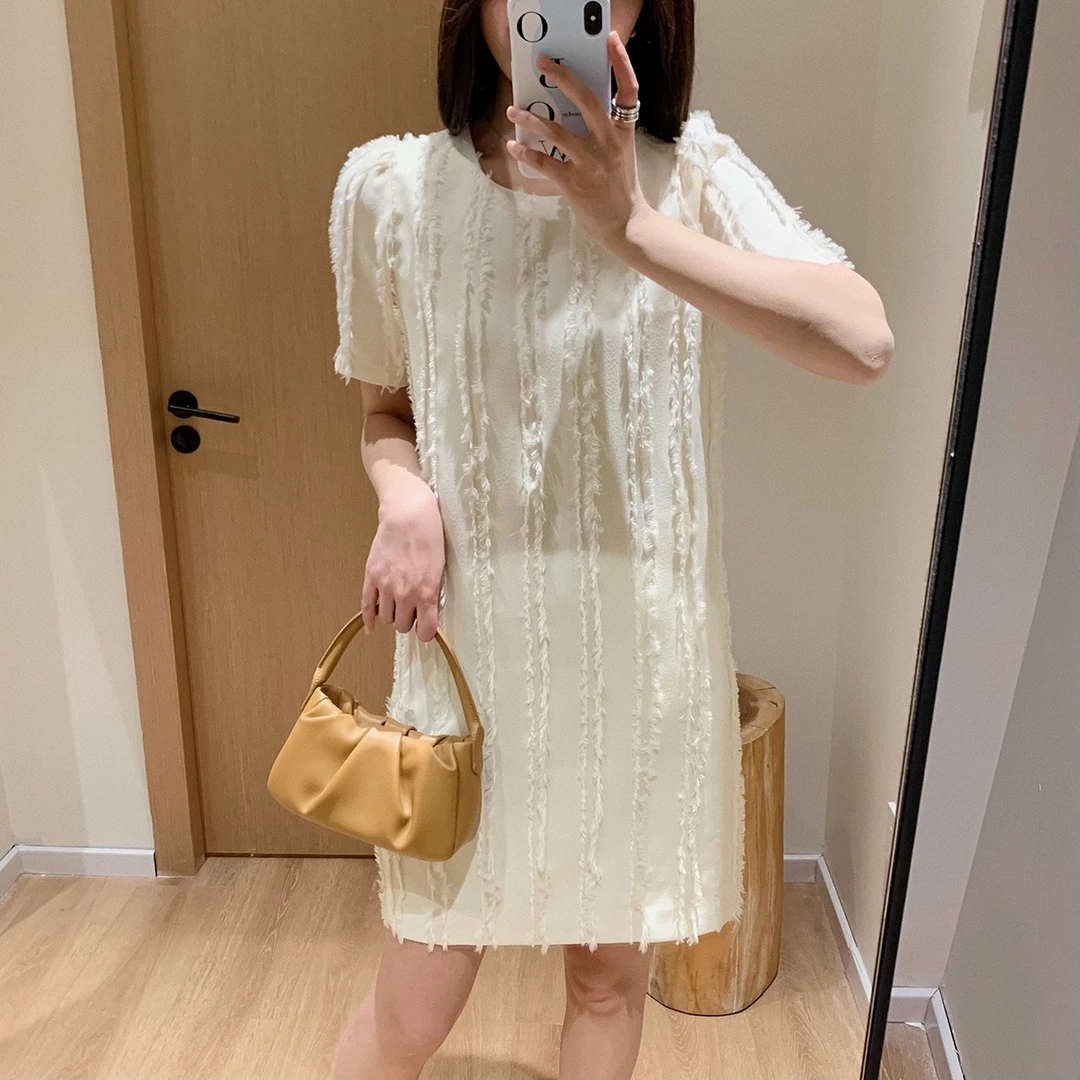 大叮自制 清仓！蕾丝泡泡袖长短袖气质连衣裙 L427