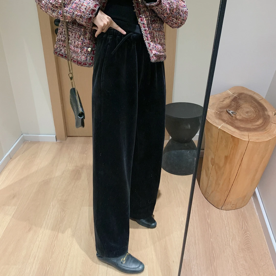 大叮自制 清仓 金丝绒复合牛奶丝磨毛加绒阔腿休闲裤 K1545