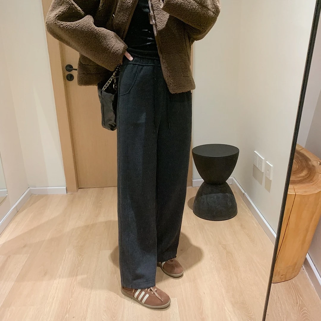 大叮自制 清仓！750g高克重人字纹直筒阔腿休闲裤 K1481