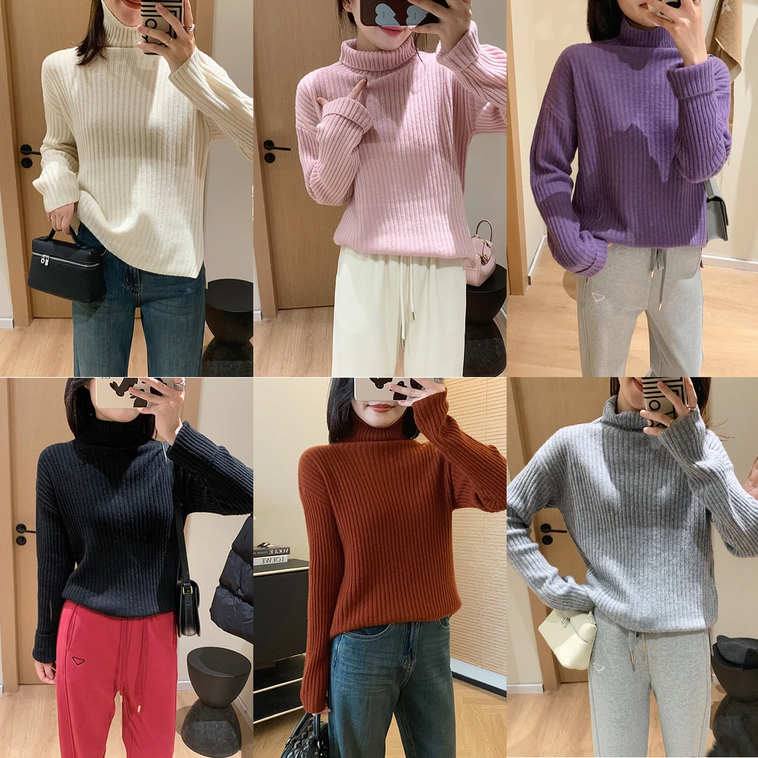 大叮自制 清仓！ 16支全羊毛下摆开叉高领打底毛衣针织衫 S4596