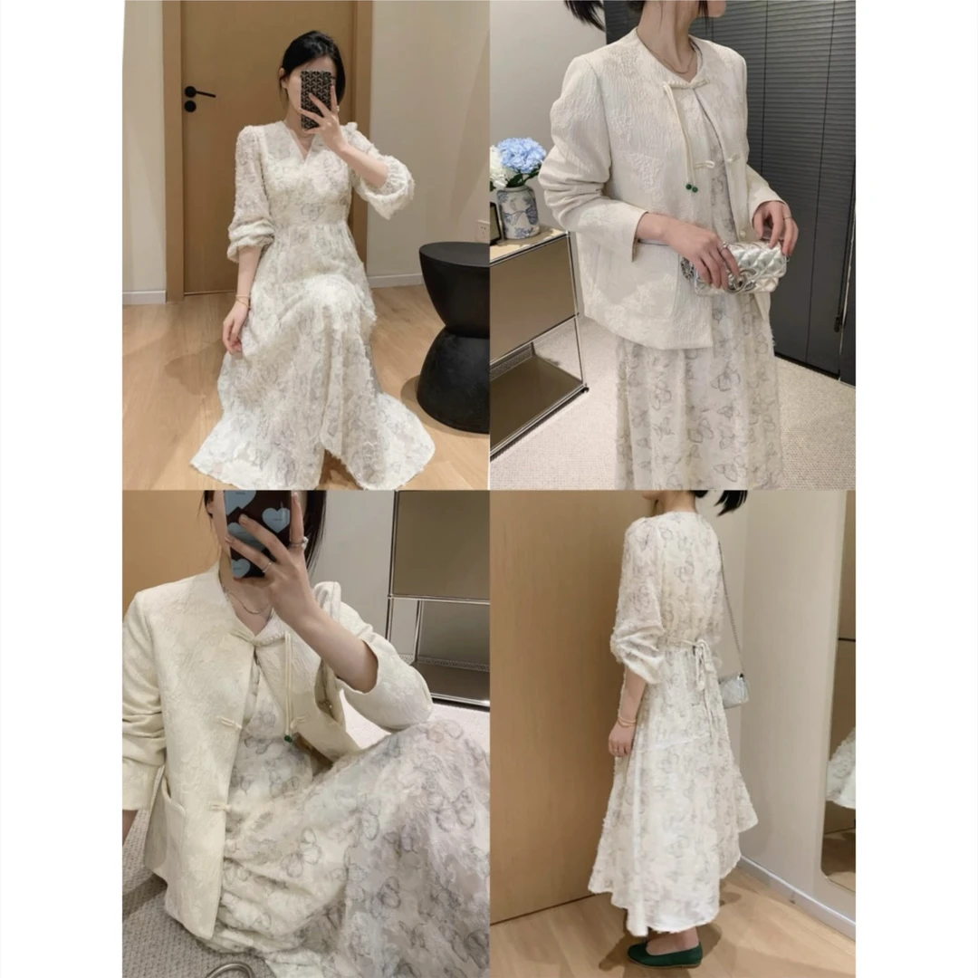 大叮自制清仓！定制立体流苏蝴蝶V领收腰连衣裙！L641